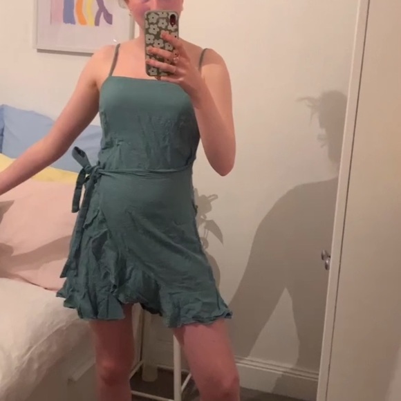 Dotti Green Linen Wrap Dress 